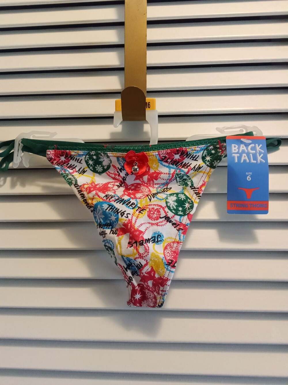 Back Talk Christmas theme ornament text words g-string thong women's sz 6 Medium
